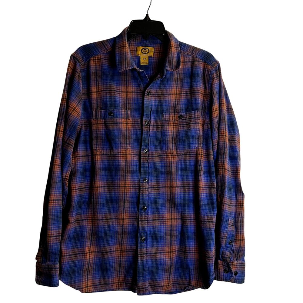 Stapleford workwear flannel plaid cotton shirt blue orange size M